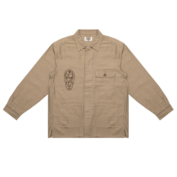 Embroidered Chore Coat (Brown)