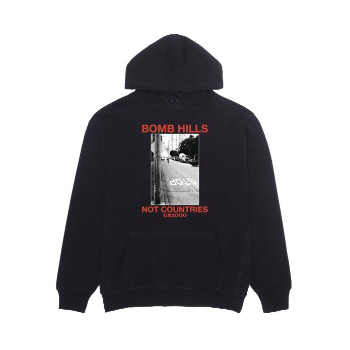 Bomb Hills Not Countries Hoodie (Black w/ Red Font)