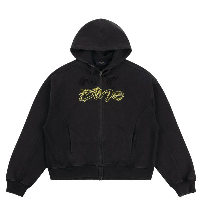 Distressed Terry Zip Hoodie (Acid Black)