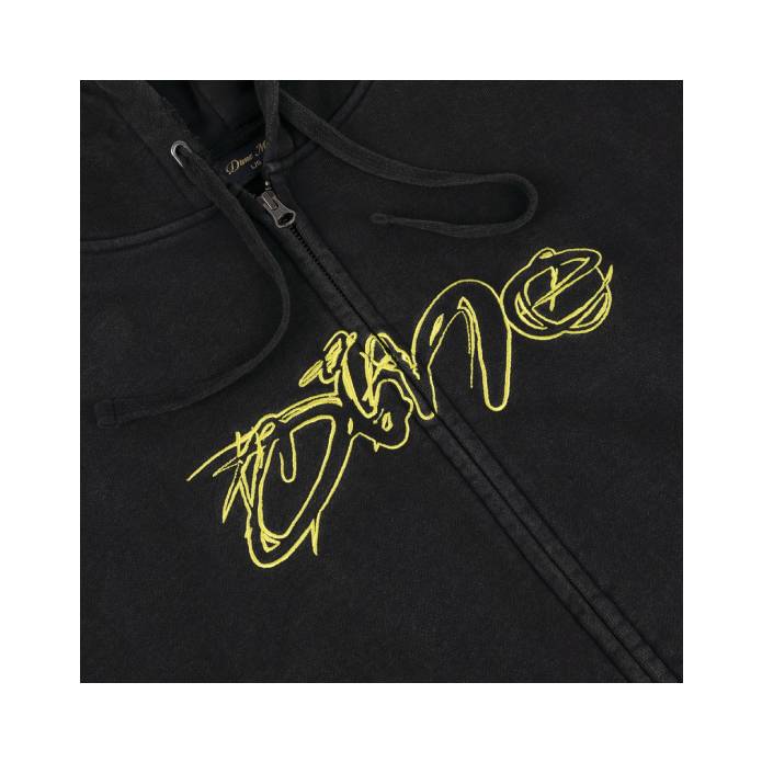 Distressed Terry Zip Hoodie (Acid Black)