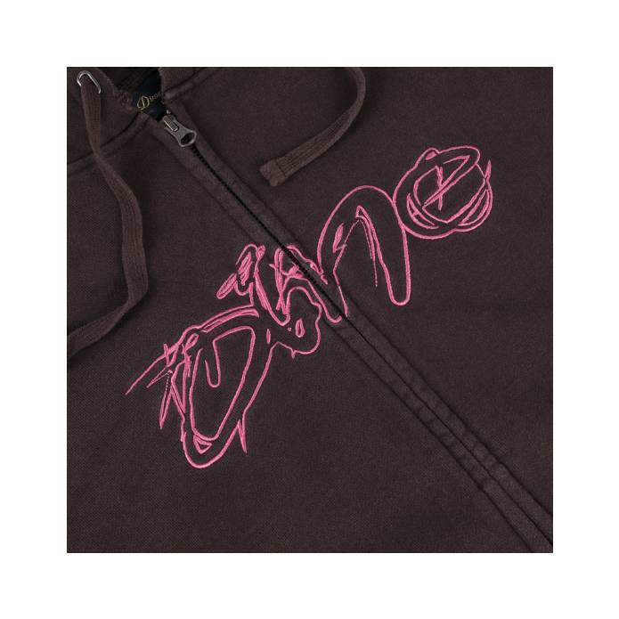 Distressed Terry Zip Hoodie (Acid Brown)