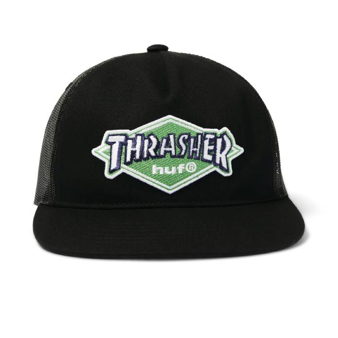 HUF x Thrasher Logo Twill Trucker (Black)