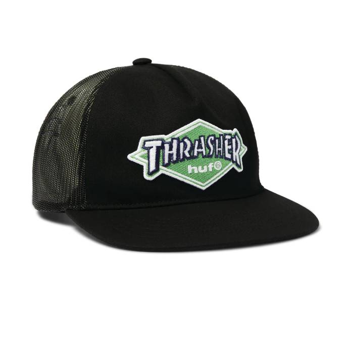 HUF x Thrasher Logo Twill Trucker (Black)