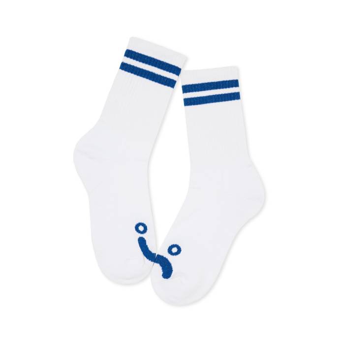 Rib Socks Happy Sad (White/Blue)