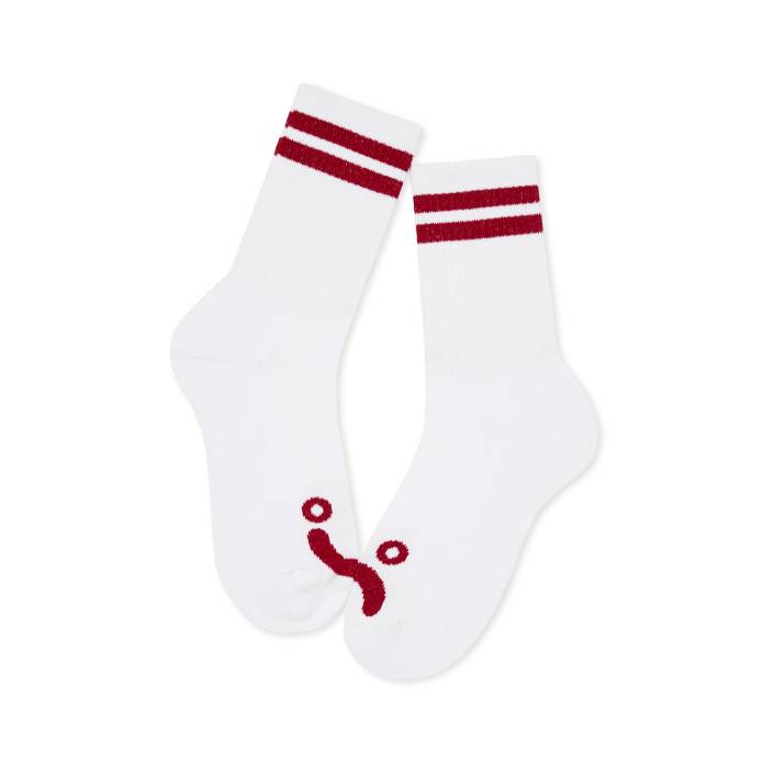 Rib Socks Happy Sad (White/Red)