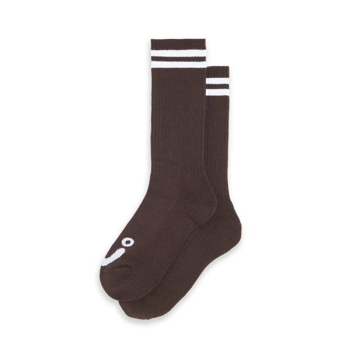 Rib Socks Long Happy Sad (Brown/White)