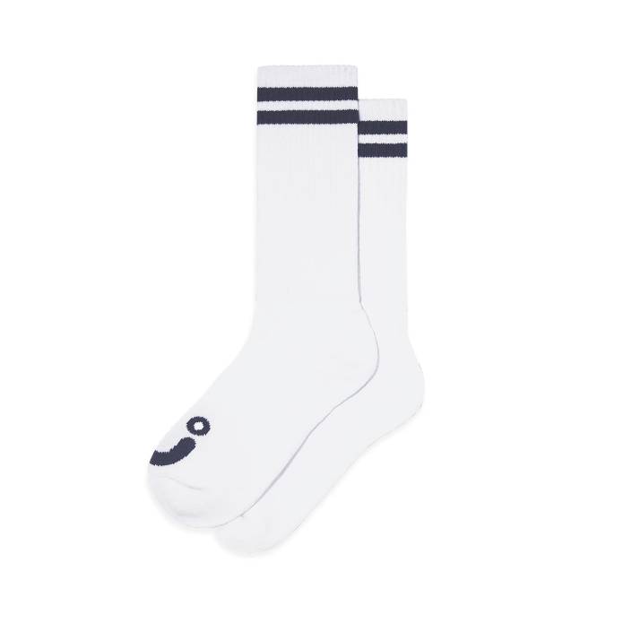 Rib Socks Long Happy Sad (White/Navy)