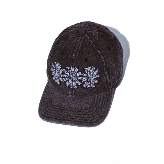 Three Spiral Washed Denim 6-Panel Hat (Black)