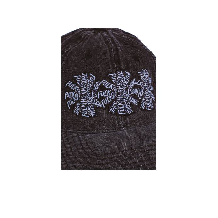 Three Spiral Washed Denim 6-Panel Hat (Black)