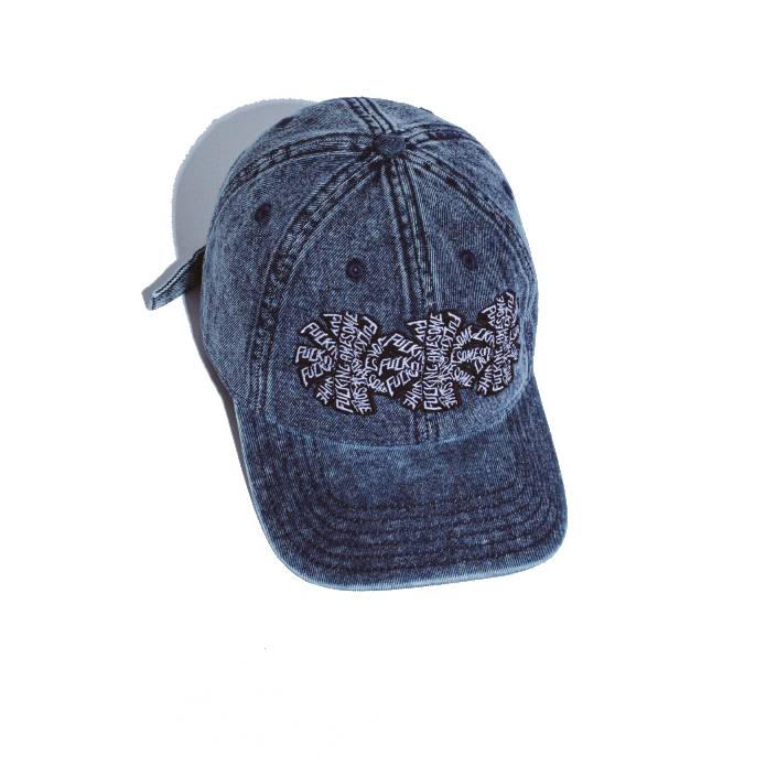 Three Spiral Washed Denim 6-Panel Hat (Blue Denim)