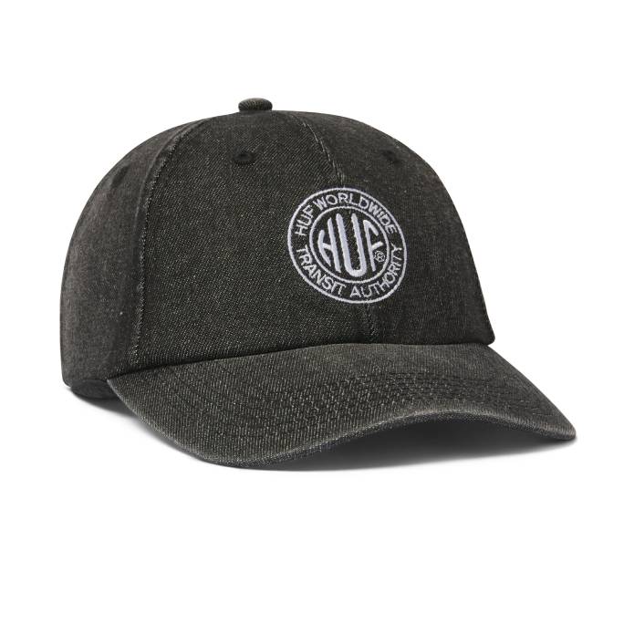 Token 6 Panel CV Washed Hat (Black) — Blue Flowers