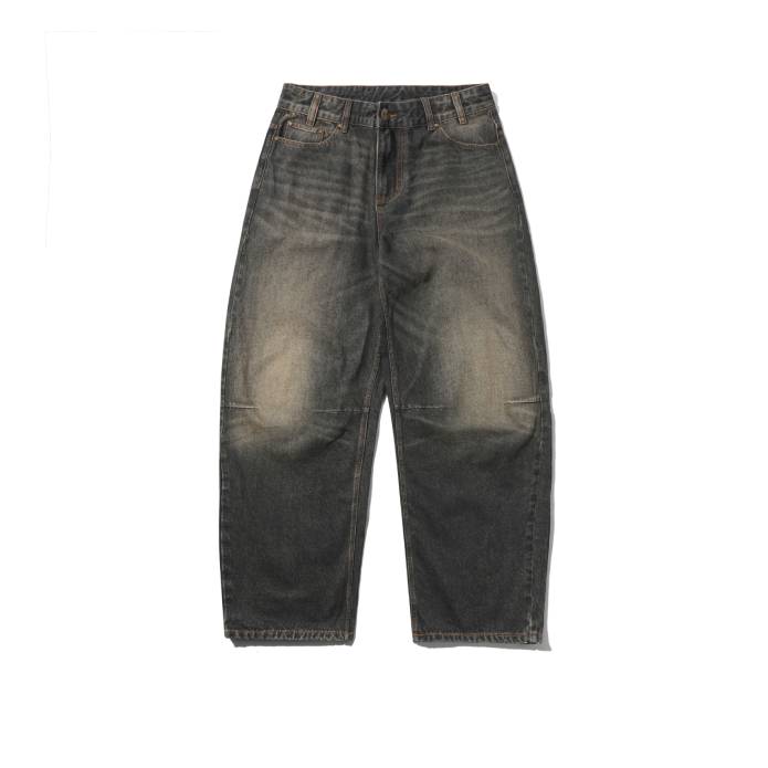 Wide Cut Denim Jeans (Faded Brown Wash)