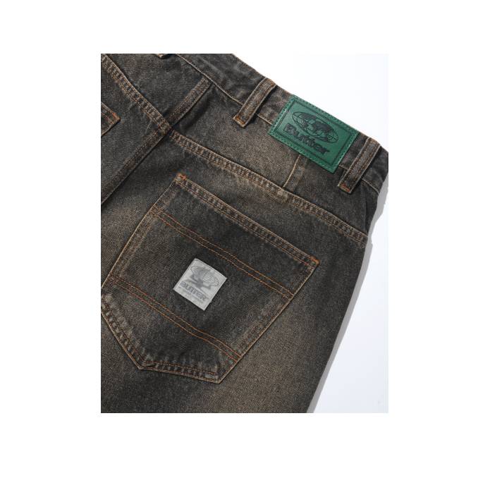 Wide Cut Denim Jeans (Faded Brown Wash)